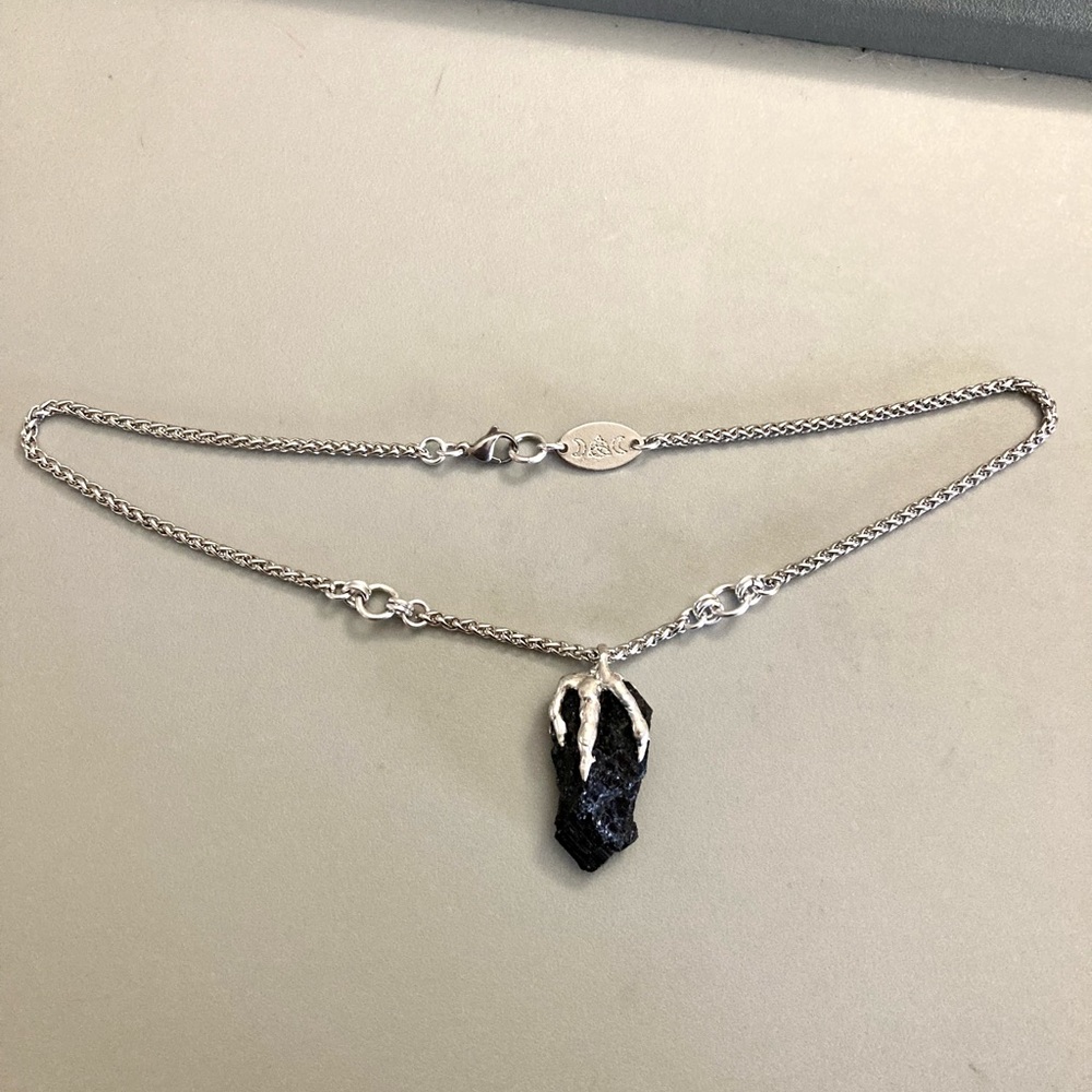Black raw natural tourmaline gemstone electroplated charm steel boho necklace . - Picture 10 of 12